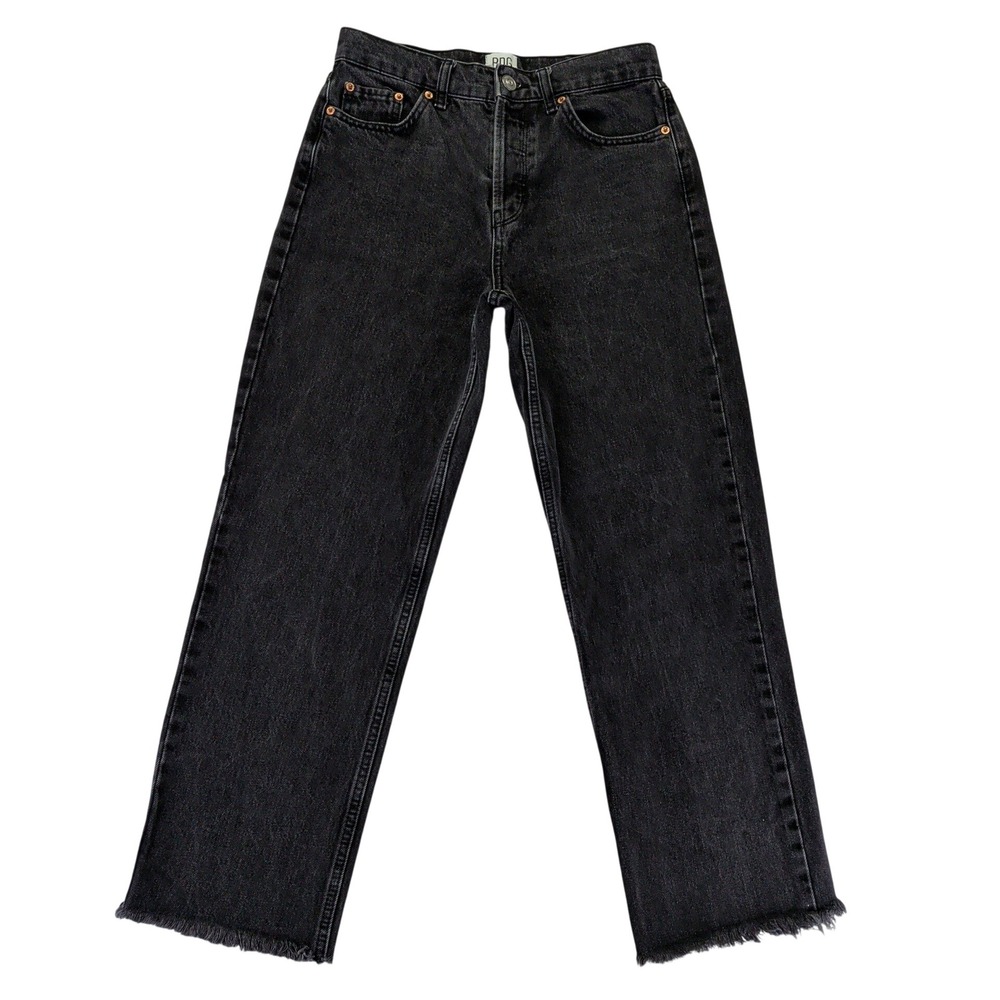 BDG Urban Outfitters Pax‎ High Rise Straight Jeans Washed Black Raw Hem W28 L32